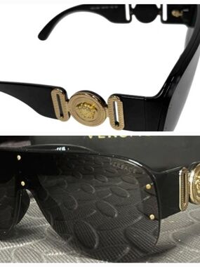 Versace Black Men's Shield Sunglasses with Gold Medusa Accents